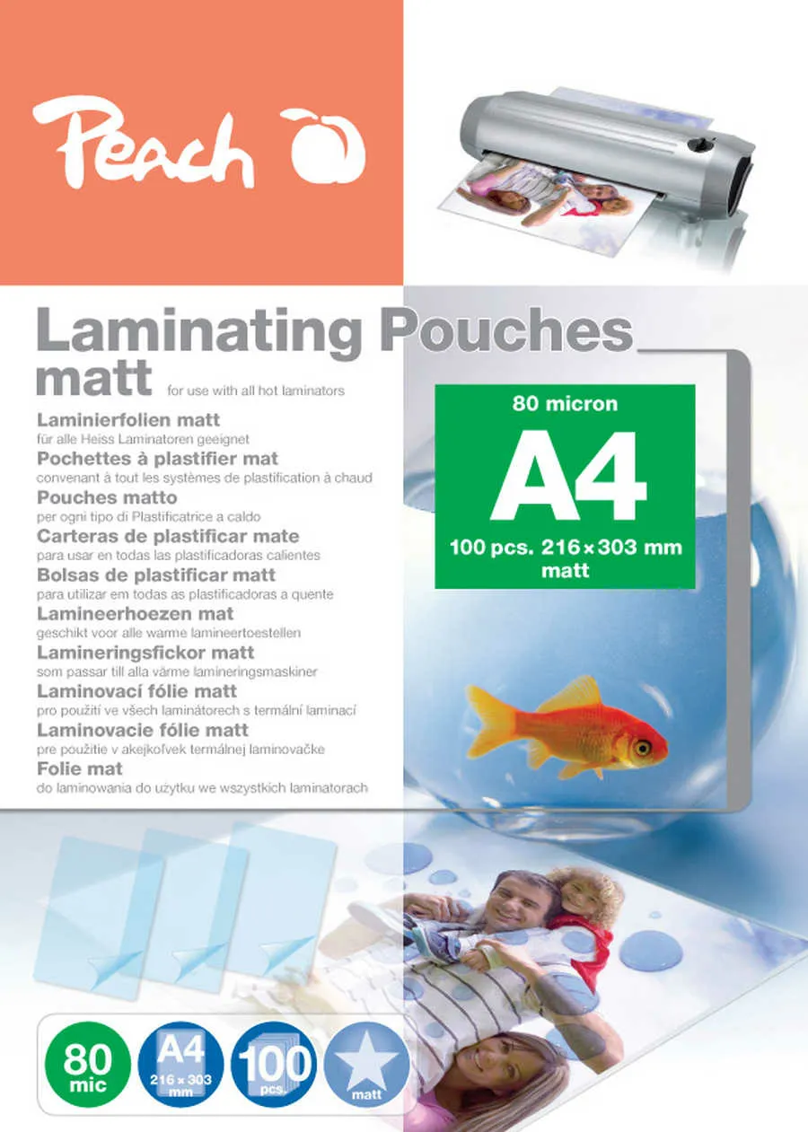 PEACH laminovací folie A4 (216x303mm), 80mic, matt, 100ks