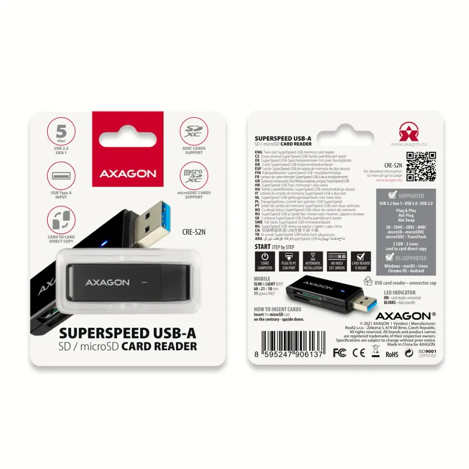 AXAGON CRE-S2N superspeed USB-A čtečka