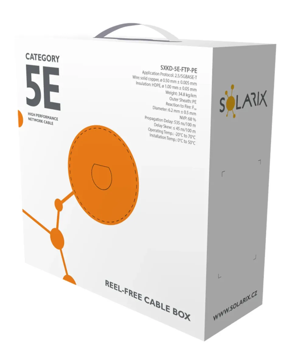 Instalační kabel Solarix CAT5E FTP PE Fca venkovní 100m/box SXKD-5E-FTP-PE