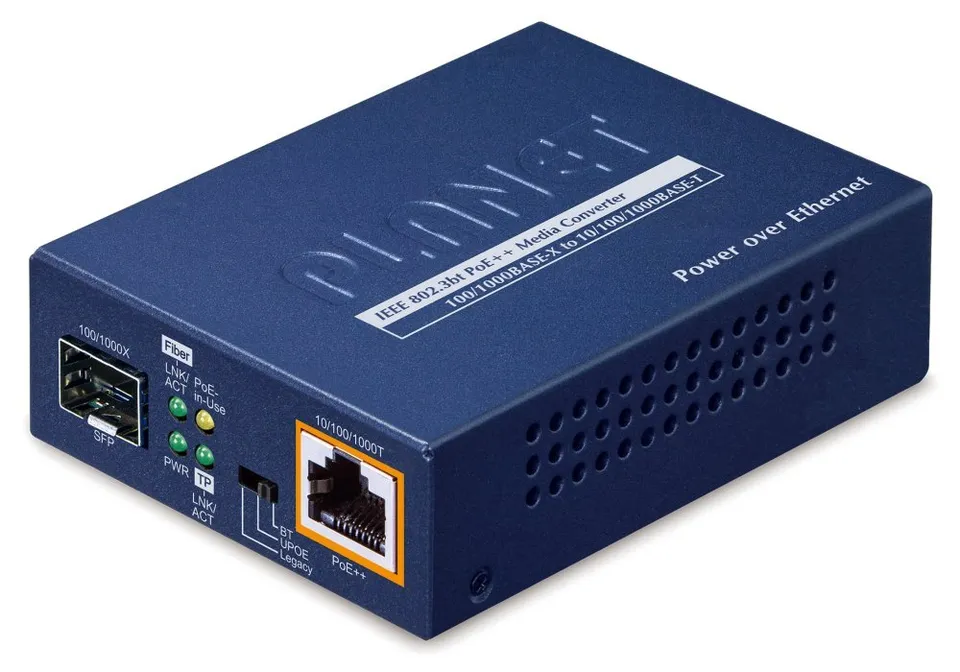 Planet GUP-805A-95W konvertor RJ45/SFP, 1Gbps, PoE injektor 802.3bt 95W