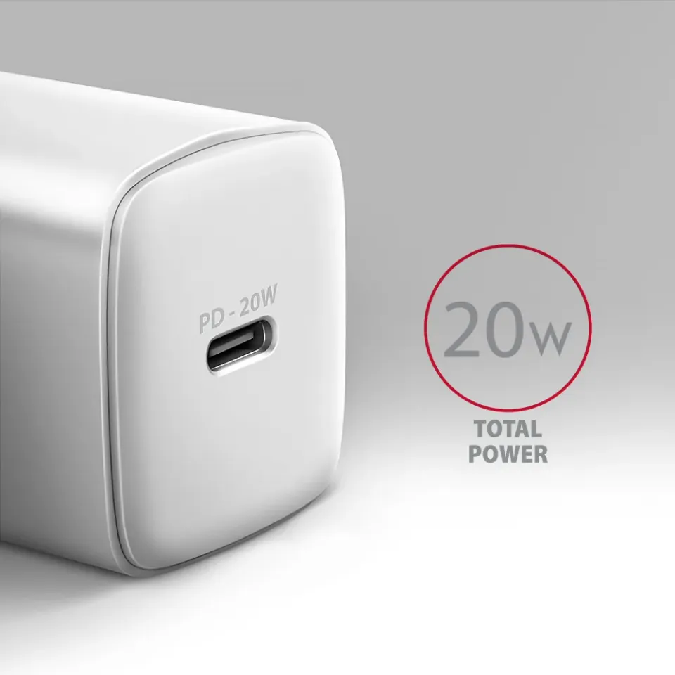 AXAGON ACU-PD20W, nabíječka do sítě 20W, 1x port USB-C, PD3.0/PPS/QC4+/AFC/Apple