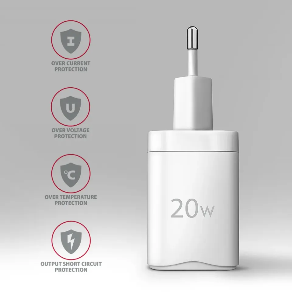 AXAGON ACU-PD20W, nabíječka do sítě 20W, 1x port USB-C, PD3.0/PPS/QC4+/AFC/Apple