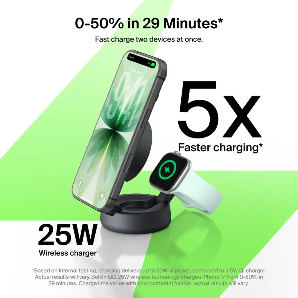 Belkin UltraCharge PRO Qi2 25W 2v1 Magnetická nabíječka pro iPhone/Apple Watch/A