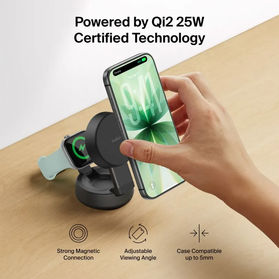 Belkin UltraCharge PRO Qi2 25W 2v1 Magnetická nabíječka pro iPhone/Apple Watch/A