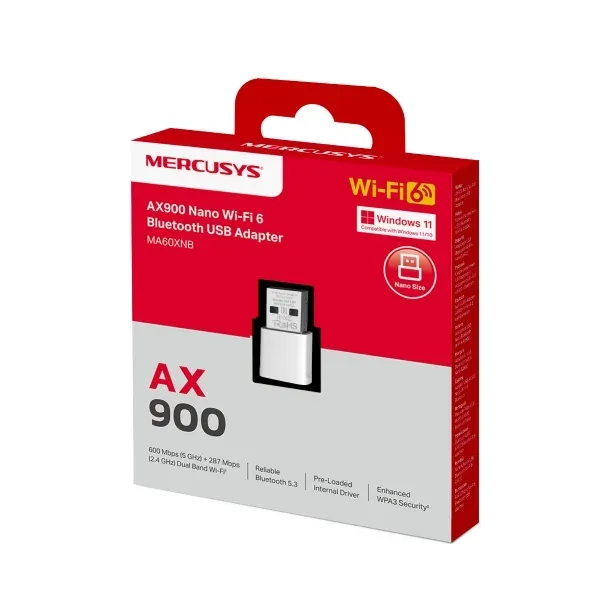 MERCUSYS MA60XNB WiFi6 USB nano adapter (AX900,2,4GHz/5GHz,Bluetooth5.3,USB2.0)