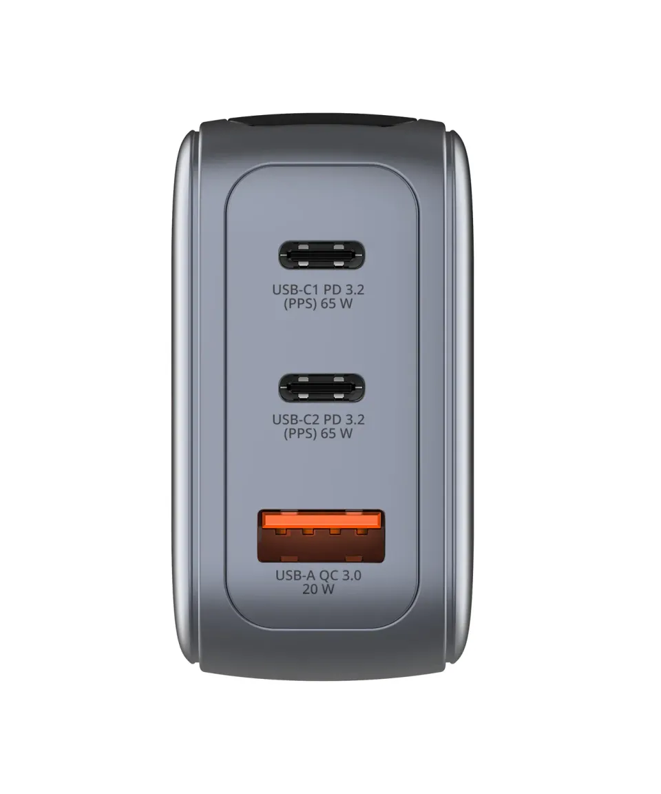 VERBATIM Mini GaN Nabíječka s displejem 65W, 2xUSB-C, 1xUSB-A, šedá