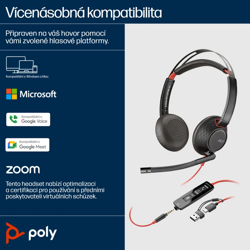 Poly Blackwire 5220 náhlavní souprava, 3.5 mm jack + USB-C/A adaptér, stereo