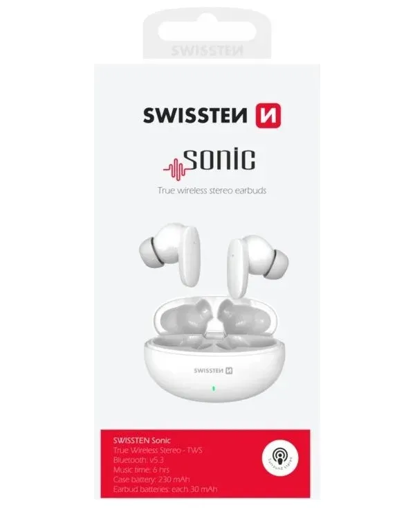 SWISSTEN BLUETOOTH TWS SLUCHÁTKA SONIC BÍLÁ