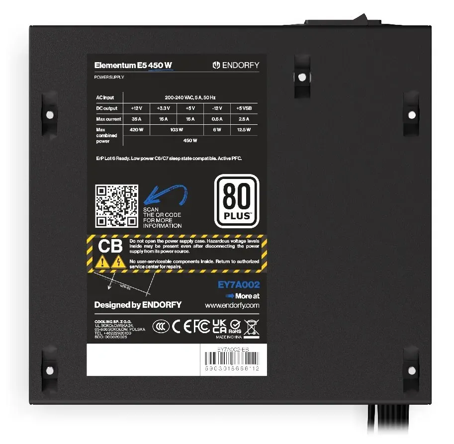 Endorfy Elementum E5 450W ATX, aktivní PFC, 120mm ventilátor, 80PLUS