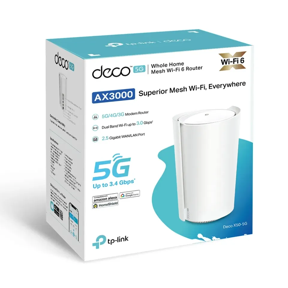 TP-Link Deco X50-5G(1-pack) - LTE 4G a 5G Modem - AX3000 Multi-Gig 2,5 Gbps Domá