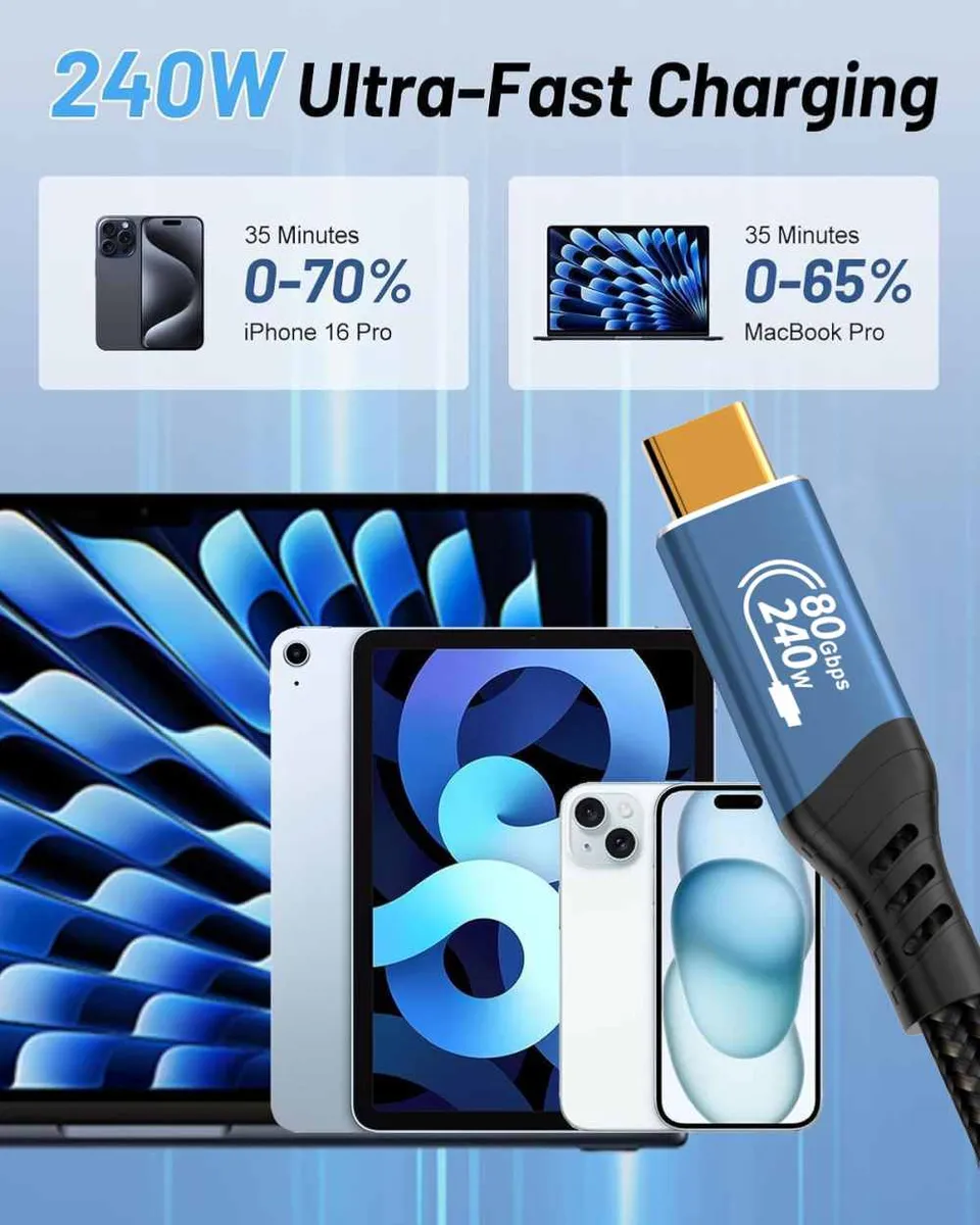 PremiumCord USB4 Version2.0 80Gbps 16K@60Hz 240W Thunderbolt 3 a 4 kabel zahnutý