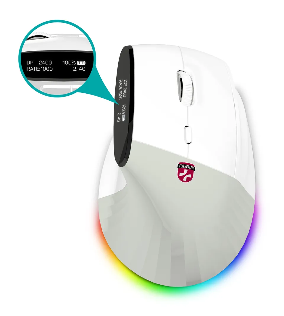 CONNECT IT FOR HEALTH ergonomická vertikální myš s displejem, bezdrátová,2x BT,U (CMO-4410-WH)