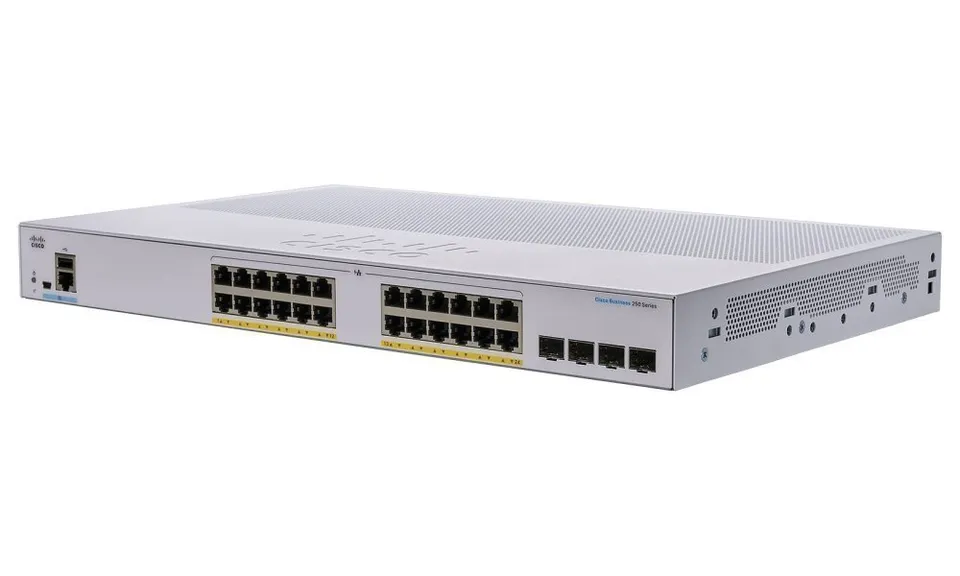 Cisco switch CBS250-24P-4X (24xGbE,4xSFP+,24xPoE+,195W,fanless)
