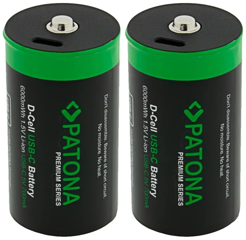 PATONA nabíjecí baterie LR20 mono D Li-lon 4000mAh 1,5V s USB-C nabíjením, 2ks v balení