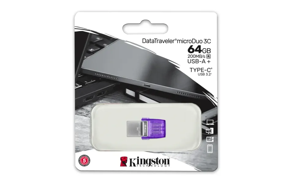 KINGSTON DataTraveler MicroDuo3C 64GB USB3.2 flash drive s OTG (konektor Type-A a konektor Type-C USB)