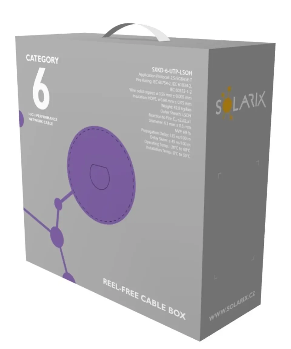 Instalační kabel Solarix UTP, Cat6, drát, LSOH, box 100m SXKD-6-UTP-LSOH