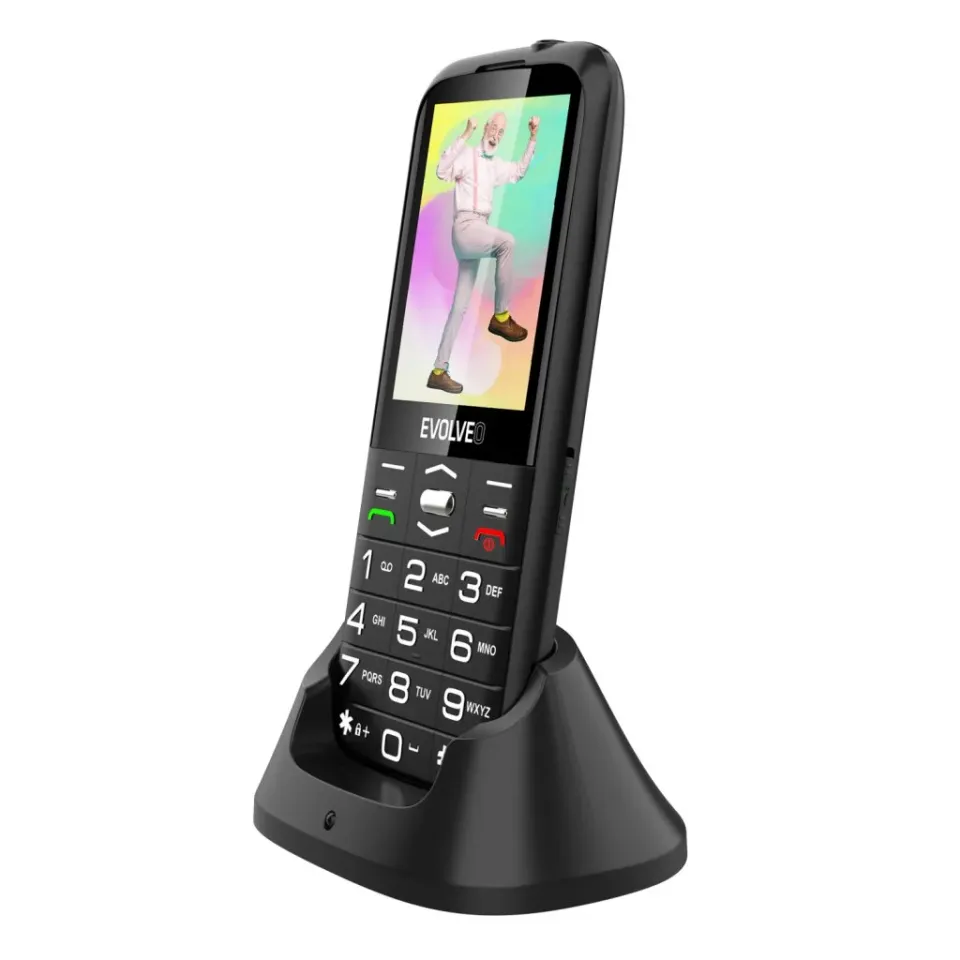 EVOLVEO EasyPhone XO, mobilní telefon pro seniory s nabíjecím stojánkem (černá b
