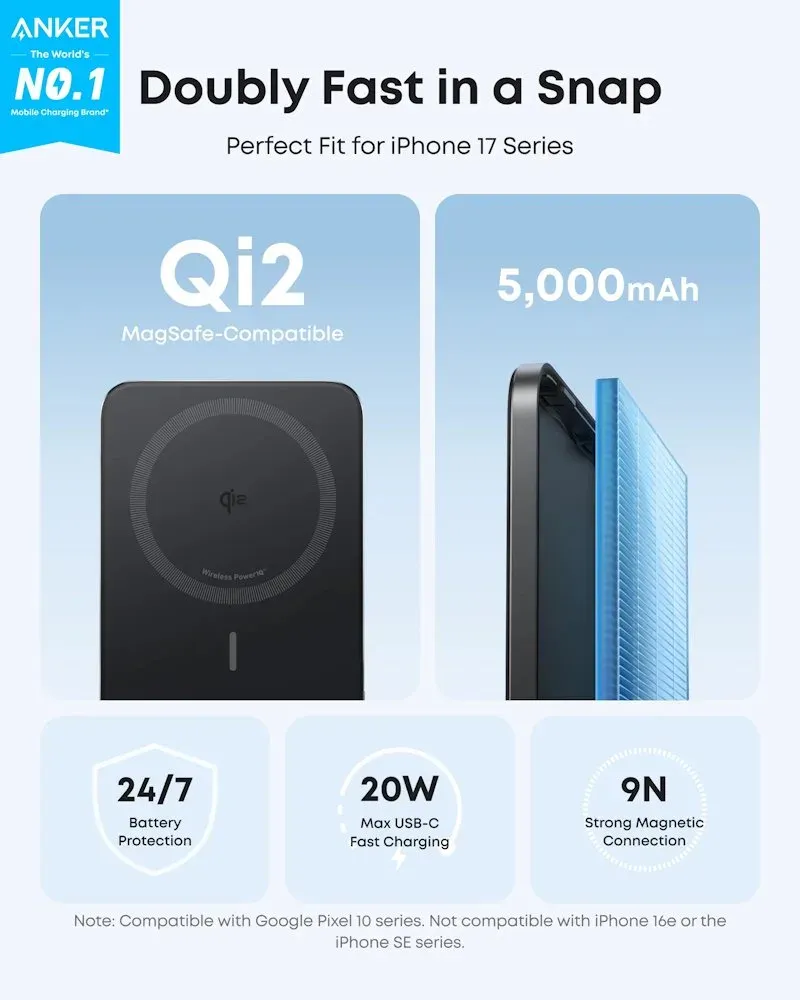 Anker Nano Powerbanka/ 5000mAh/ 20W/ kompaktní/ MagSafe(Qi2)/ černá