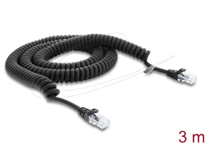 Delock Vinutý kabel rozhraní RJ50, ze zástrčky na zástrčku, 3 m, černý