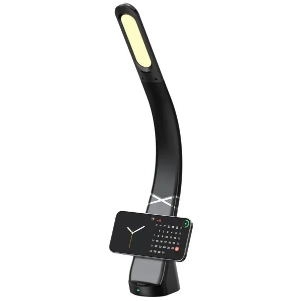 IMMAX LED stolní lampička MAGIC/ magnetické Qi nabíjení/ ohebný krk/ 12,5W/ 9V/2,22A/ 320lm/ USB-C/ černá