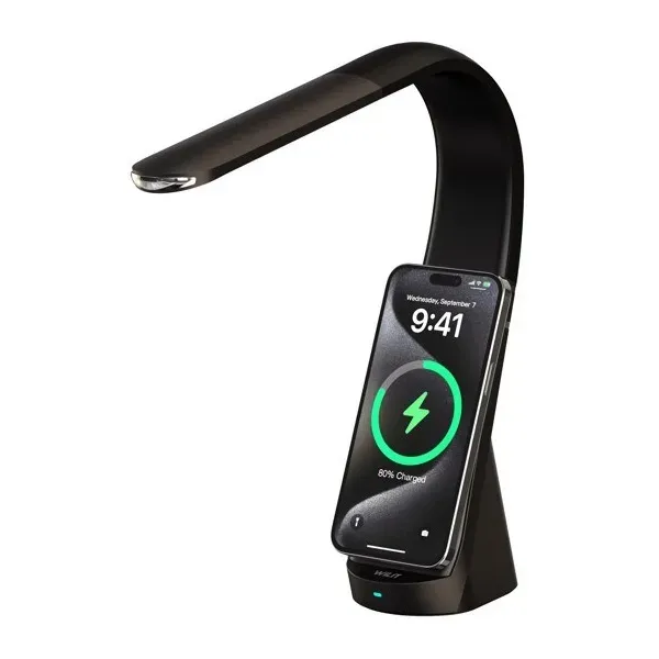 IMMAX LED stolní lampička MAGIC/ magnetické Qi nabíjení/ ohebný krk/ 12,5W/ 9V/2,22A/ 320lm/ USB-C/ černá