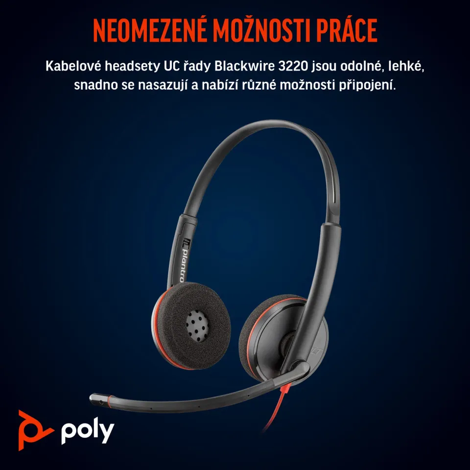 Poly Blackwire 3220 náhlavní souprava, USB-C/A adaptér, stereo (bulk)