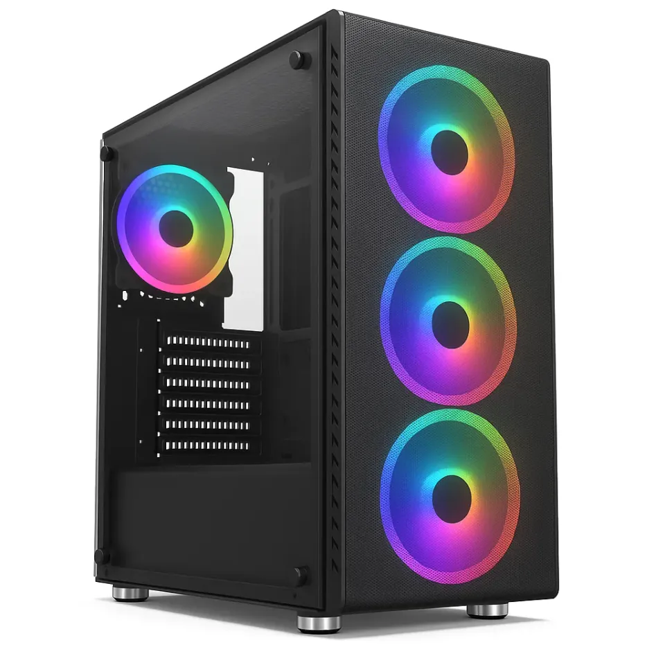 1stCOOL Middle Tower RAINBOW 4, ATX black černý, bez zdroje, fulltower ATX (2xUSB2+ 1xUSB3+ Audio+ Transparentní bočnice) (PC case)