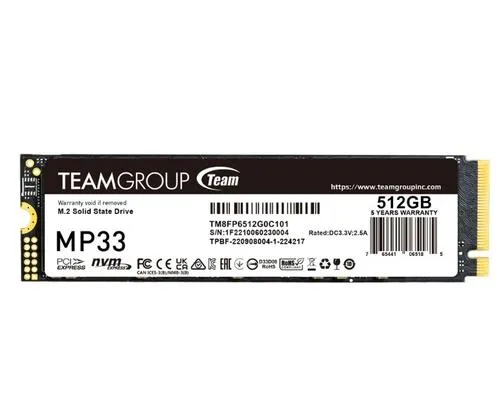 TEAMGROUP MP33 SSD NVMe M.2 512GB PCIe Gen3x4 2280 (čtení max. 1700MB/s, zápis max. 1400MB/s)