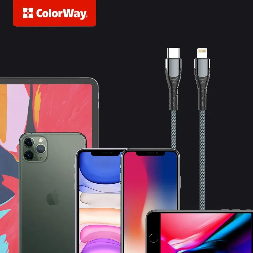 Colorway Datový Kabel Type C-Apple Lightning/ 3.0/ Fast Charging/ 30W/ 2m/ Šedý