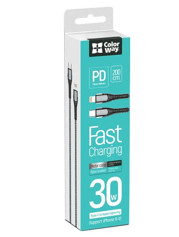 Colorway Datový Kabel Type C-Apple Lightning/ 3.0/ Fast Charging/ 30W/ 2m/ Šedý