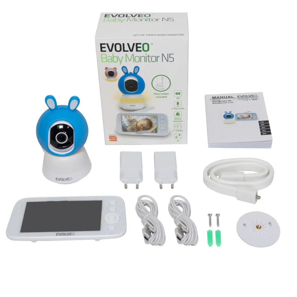 EVOLVEO Baby Monitor N5 - Set videochůvičky s 360° dohledem, obousměrnou komunik