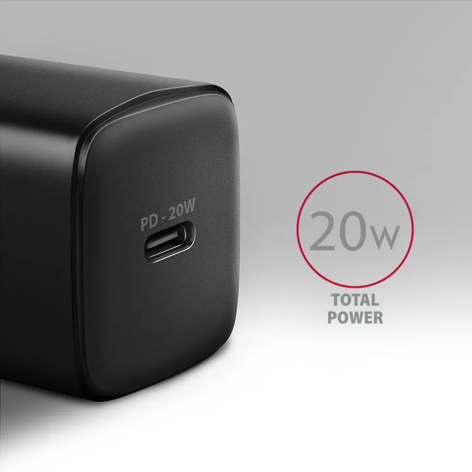 AXAGON ACU-PD20, nabíječka do sítě 20W, 1x port USB-C, PD3.0/PPS/QC4+/AFC/Apple,