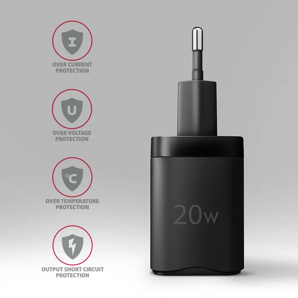 AXAGON ACU-PD20, nabíječka do sítě 20W, 1x port USB-C, PD3.0/PPS/QC4+/AFC/Apple,