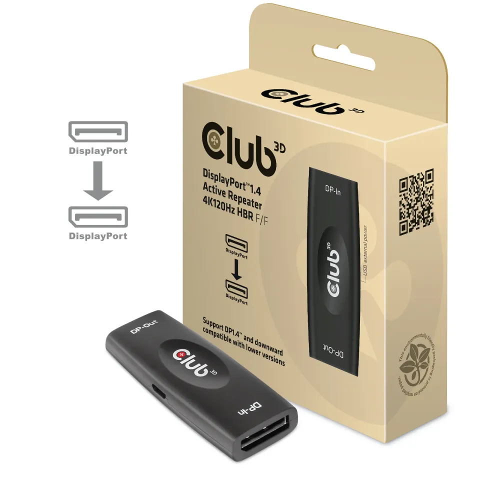Club3D Adaptér aktivní DisplayPort 1.4 Repeater 4K120HZ HBR3 (F/F), černá