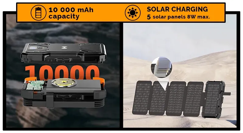 Viking solární outdoorová powerbanka TYR I 10000 mAh, bezdrátové nabíjení