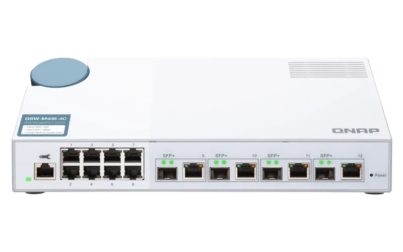 QNAP řízený switch QSW-M408-4C (12 portů: 8x Gigabit port + 4x 10G SFP+ / 10GbE kombo porty)