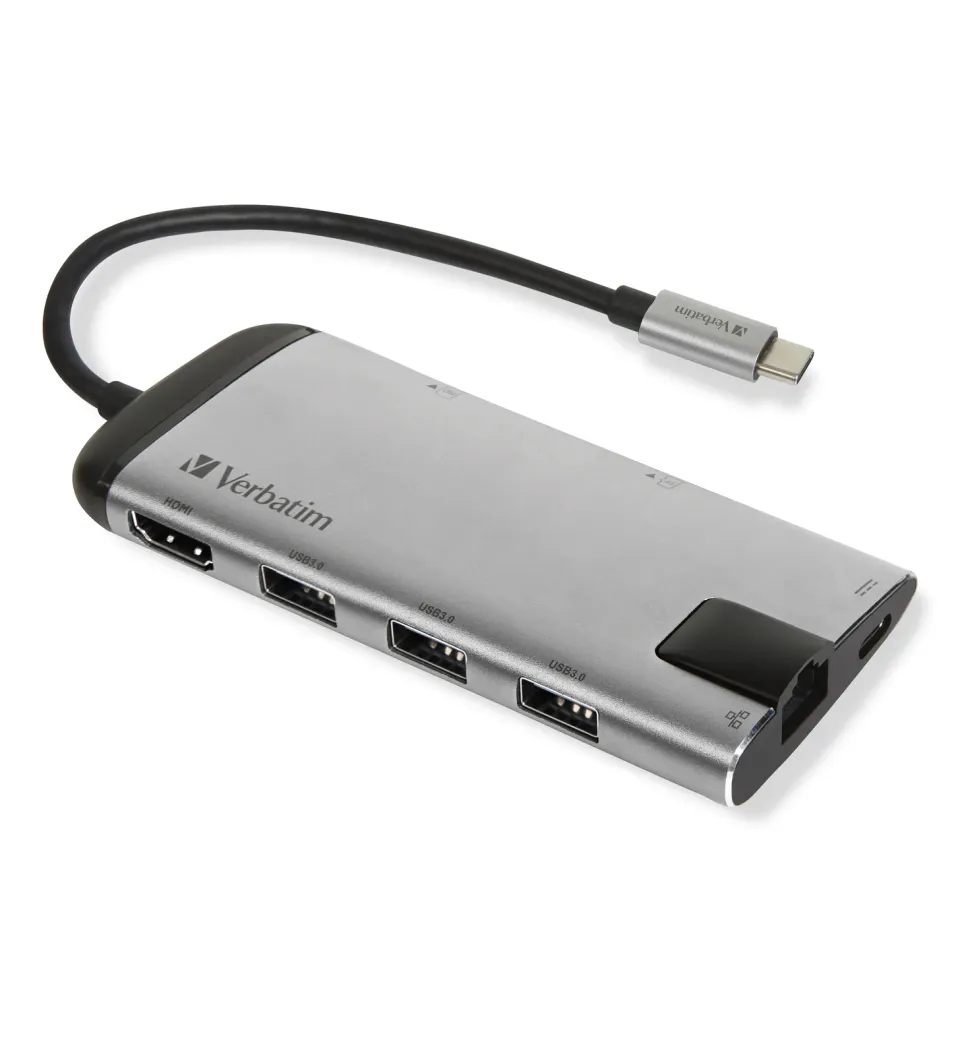 VERBATIM Dokovací stanice USB-C 7v1, 1xHDMI, 1xUSB-C, 3xUSB, 1xRJ45, čtečka SD karet, šedá