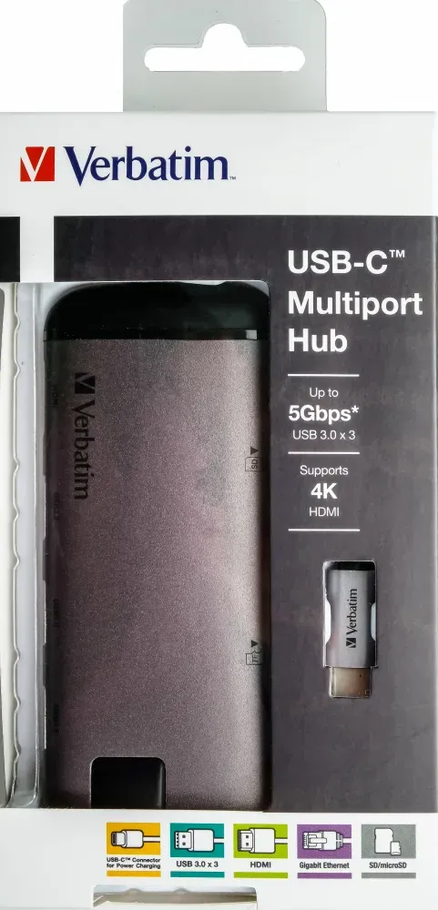 VERBATIM Dokovací stanice USB-C 7v1, 1xHDMI, 1xUSB-C, 3xUSB, 1xRJ45, čtečka SD karet, šedá