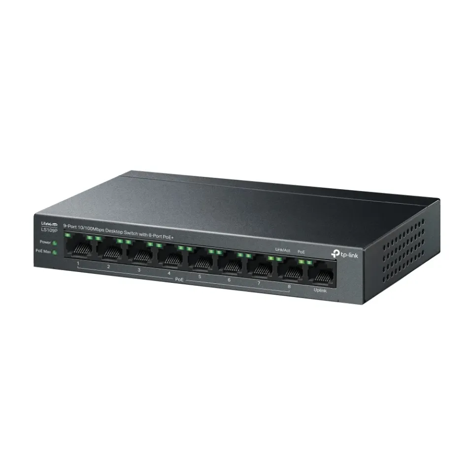 TP-LINK LS109P 9portový 10/100Mbit/s stolní switch s 8 porty PoE+