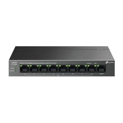 TP-LINK LS109P 9portový 10/100Mbit/s stolní switch s 8 porty PoE+