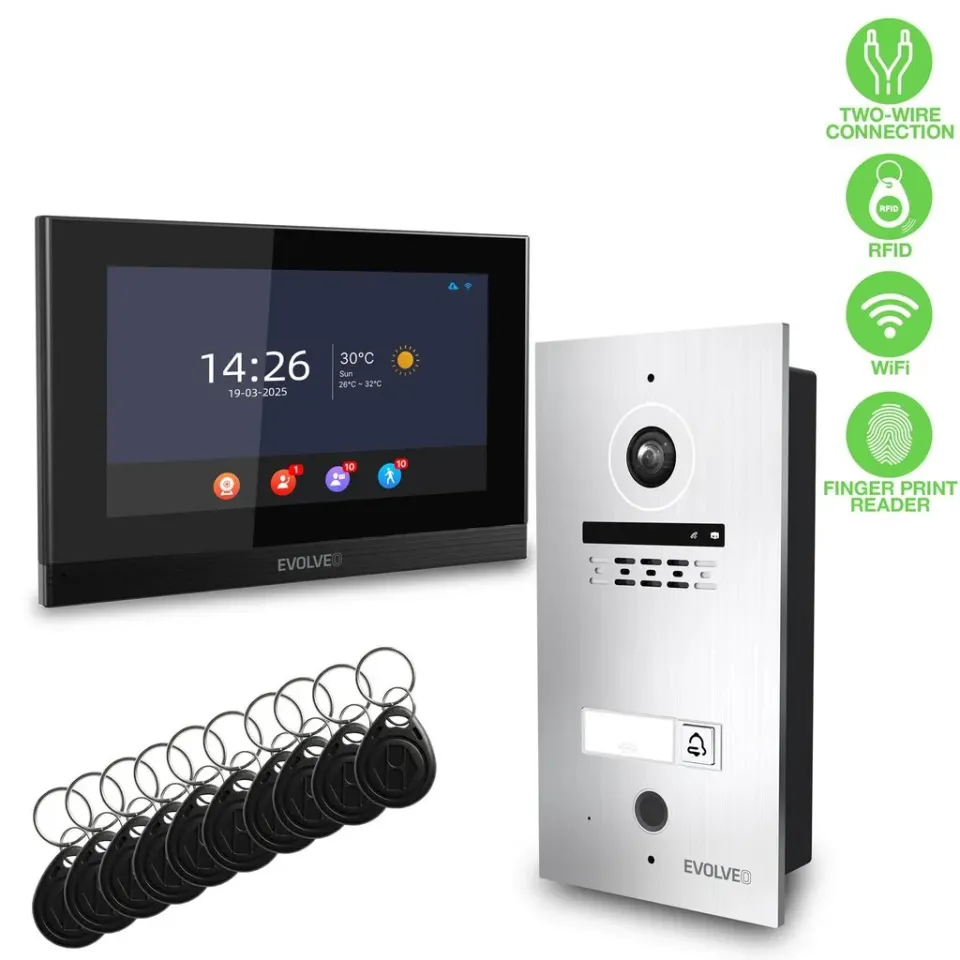 EVOLVEO DoorPhone ID-1, 2drátový videotelefon s RFID, otiskem prstu a podporou O