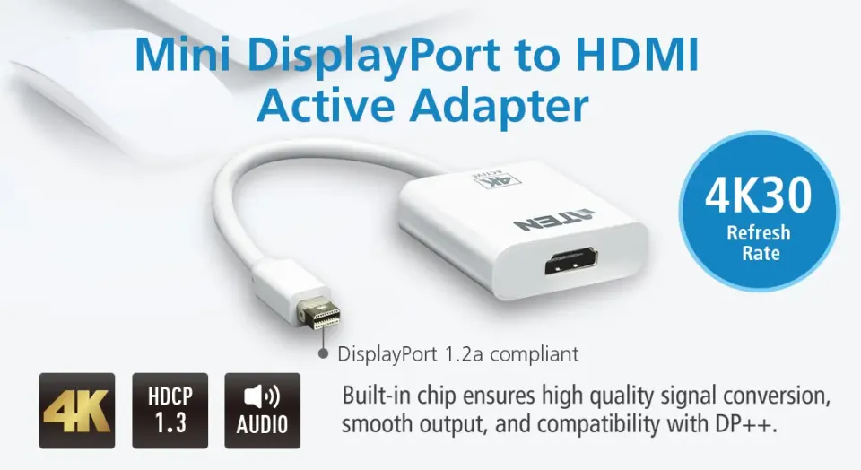 ATEN Mini DisplayPort to 4K HDMI Active Adapter