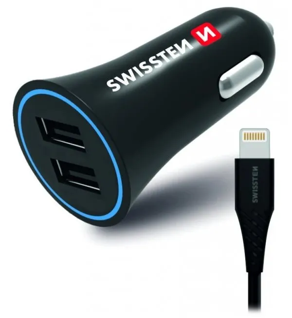 Swissten cl adaptér 2,4a power 2x usb + kabel lightning