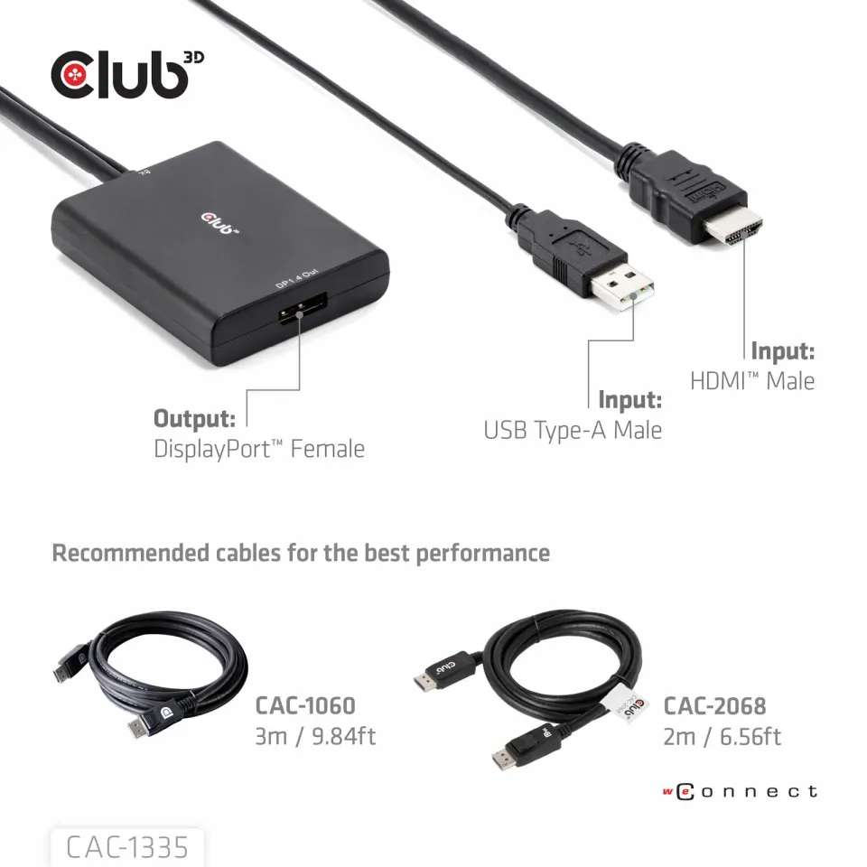Club3D Adaptér HDMI + Micro USB na DisplayPort 4K120Hz/8K30Hz, Active Adapter M/F