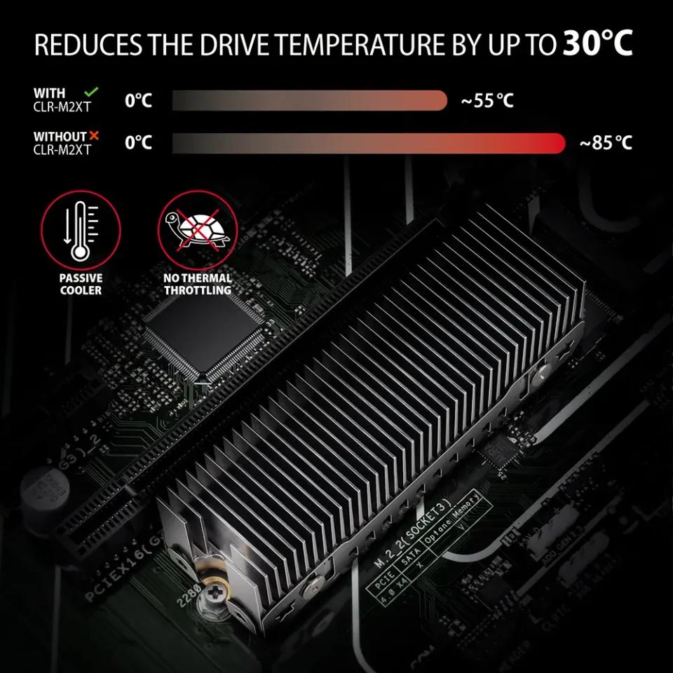 AXAGON CLR-M2XT, hliníkový pasivní chladič pro jedno i oboustranný M.2 SSD disk,