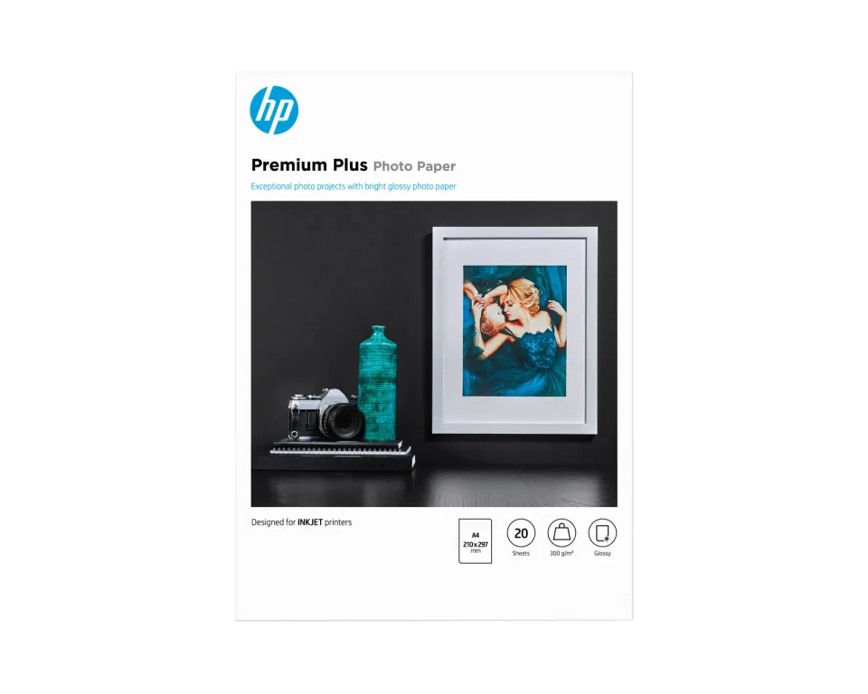 HP Premium Plus Glossy Photo Paper-20 sht/A4/210 x 297 mm, 300 g/m2, CR672A