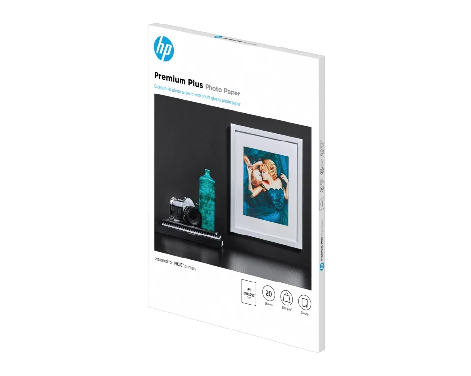 HP Premium Plus Glossy Photo Paper-20 sht/A4/210 x 297 mm, 300 g/m2, CR672A