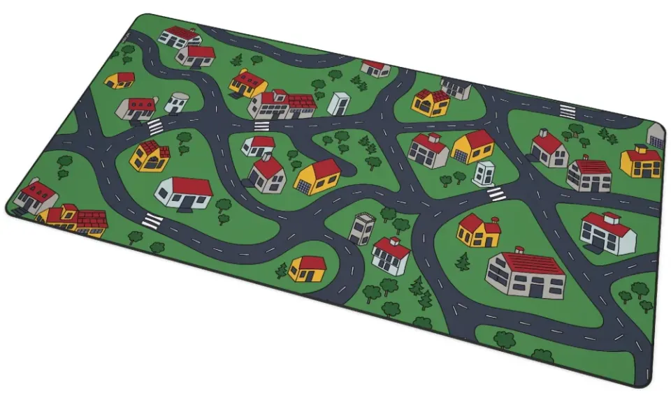 Krux podložka na stůl Space City MAX / 60x120 cm / voděodolná / design dětské město