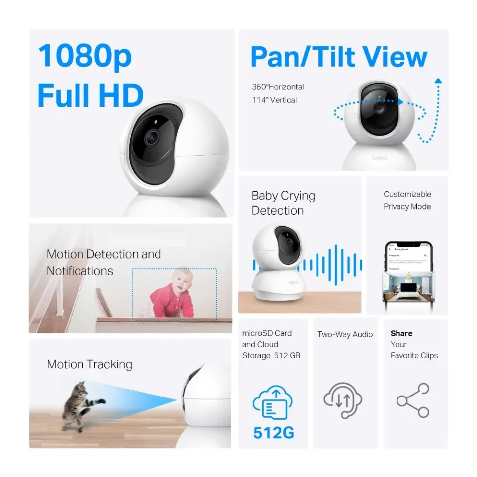 TP-LINK Tapo C200C Domácí bezpečnostní Wi-Fi kamera s horizontálním a vertikálním otáčením