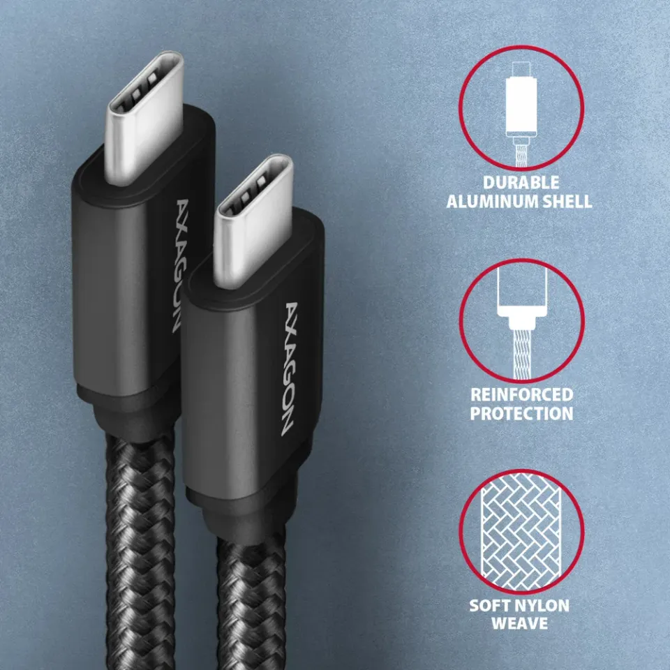 AXAGON BUCM3-CM15AB, SPEED kabel USB-C <-> USB-C, 1.5m, USB 3.2 Gen 1, PD 60W 3A